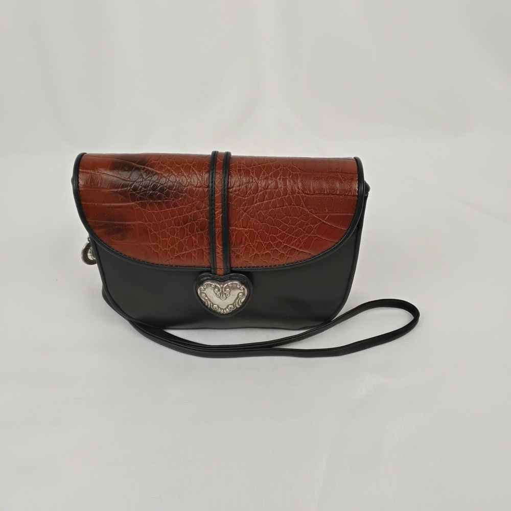 Brighton Black and Brown Crossbody Bag with Heart Accent